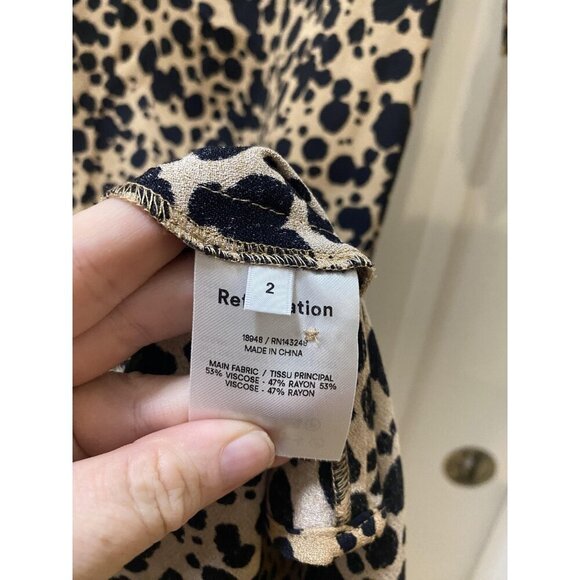 Reformation Port Dress Womens 2 Brown Black Animal Print Long Sleeve Tie Midi - Picture 3 of 5